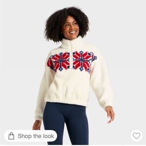 Women's High Pile Fleece 1/2 Zip Pullover Jacket - All In Motion Cream/Red M